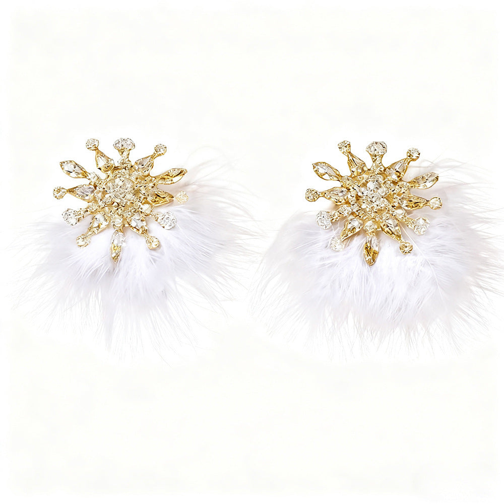 Vintage Feather Rhinestone Earrings
