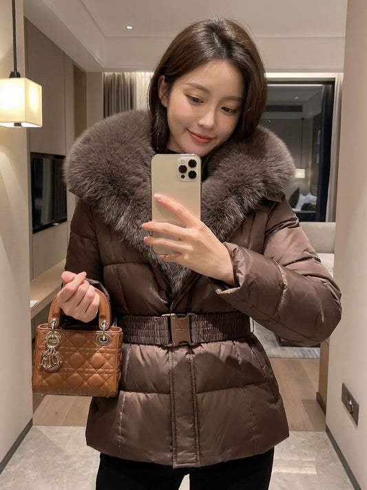 Women's Mid-Length Faux Fur Collar Coat