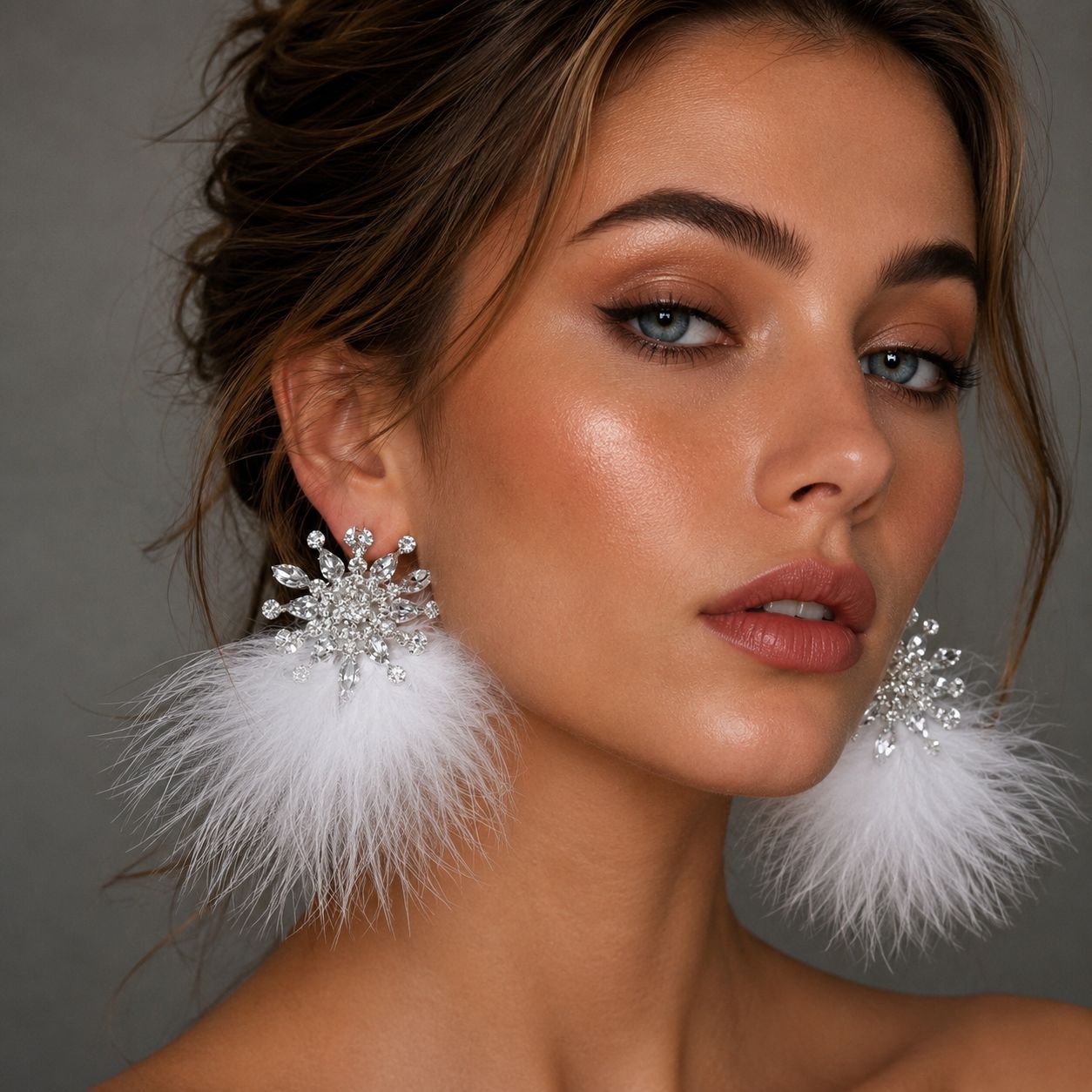 Vintage Feather Rhinestone Earrings